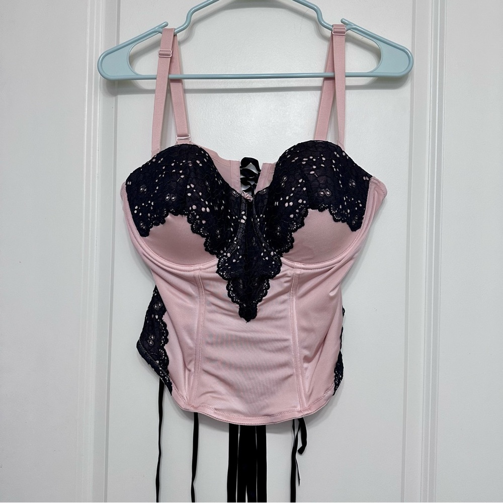 Elegant Pink and Black Lace Bustier